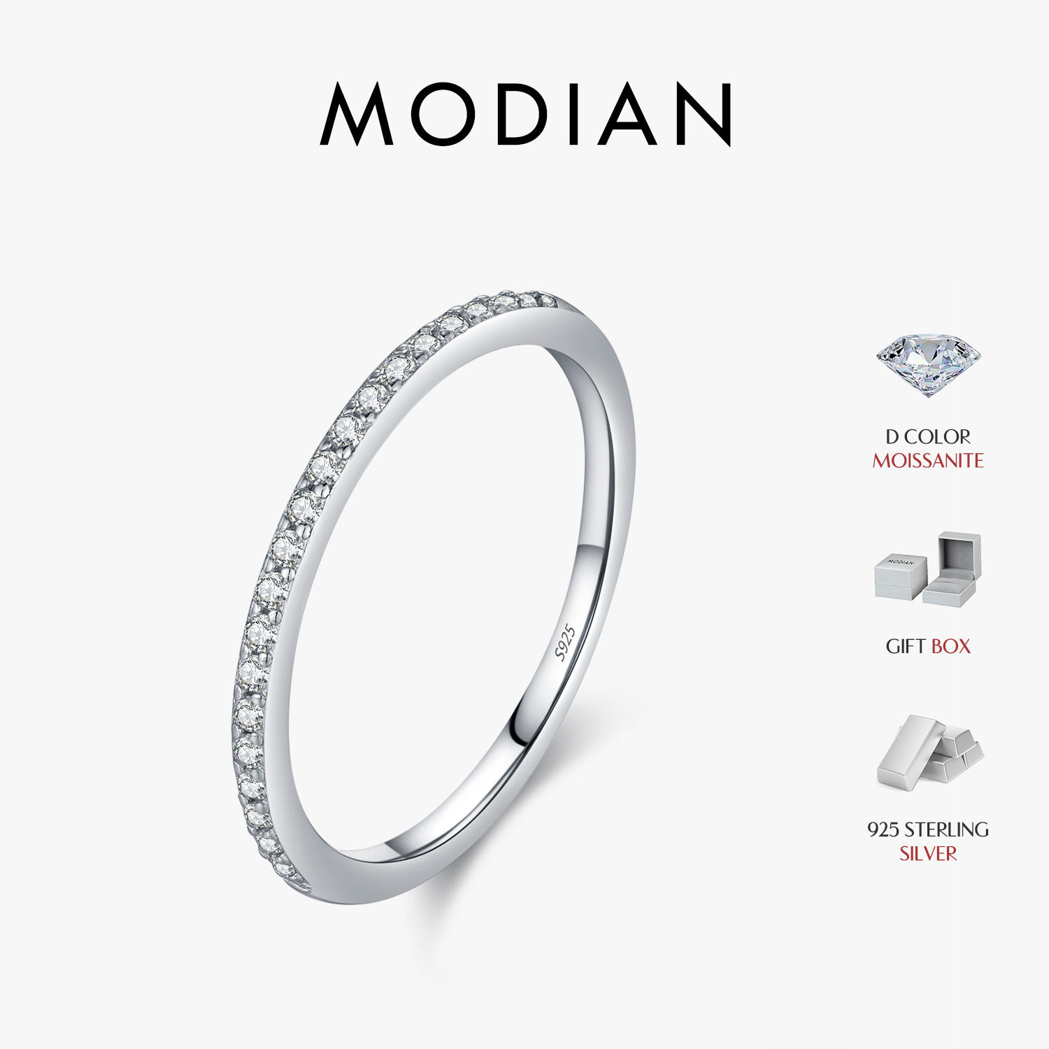 925 Sterling Silver Thin Moissanite Solitaire Ring