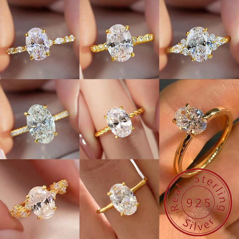 925 Silver Gold Zircon Engagement Ring