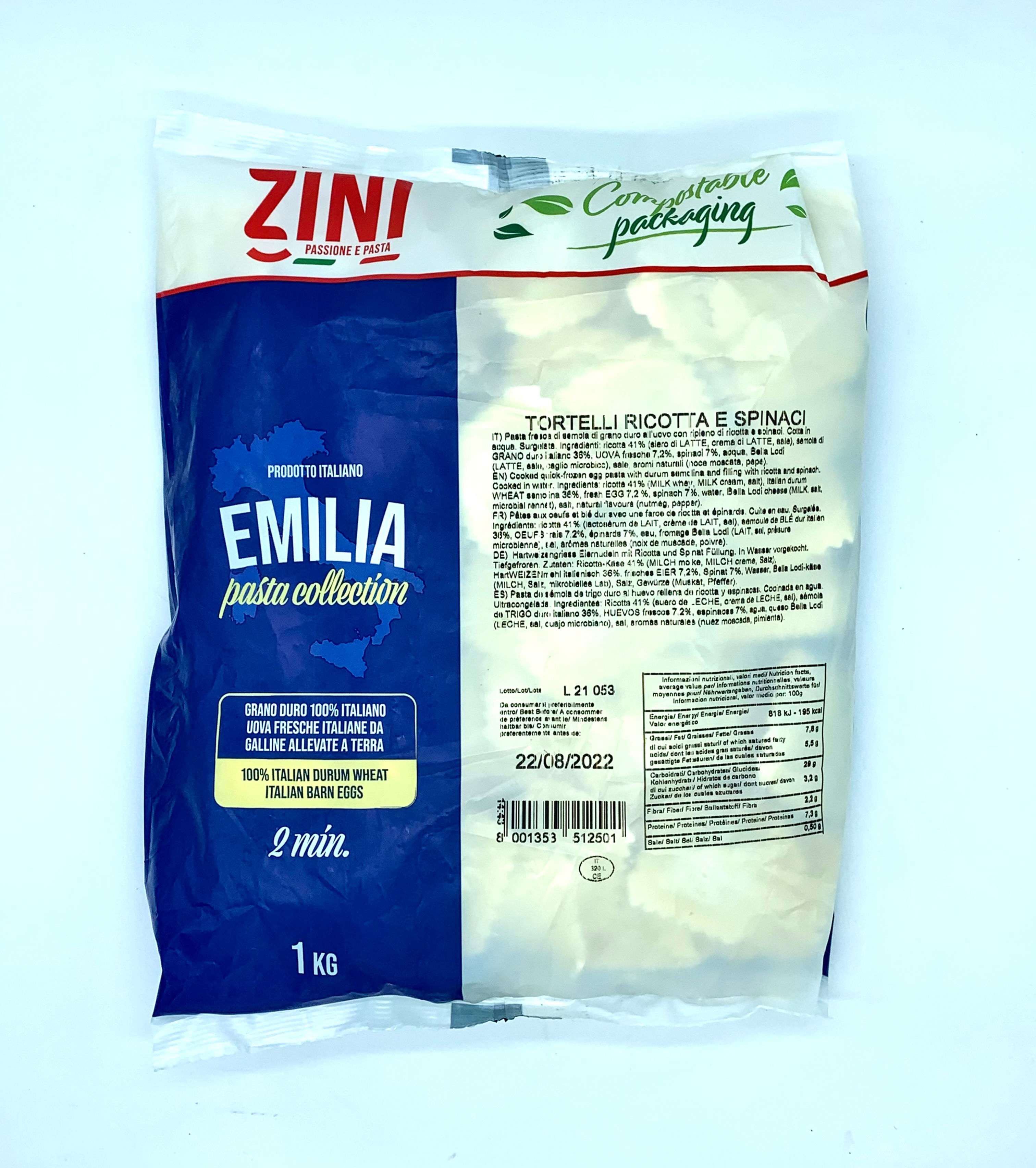 Zini Tortelli Ricotta & Spinach 1KG