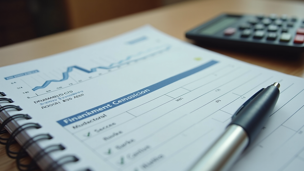 High angle view of a notebook with financial plans and a calculator