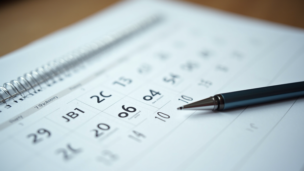 Close-up view of a calendar with marked payment dates and a pen