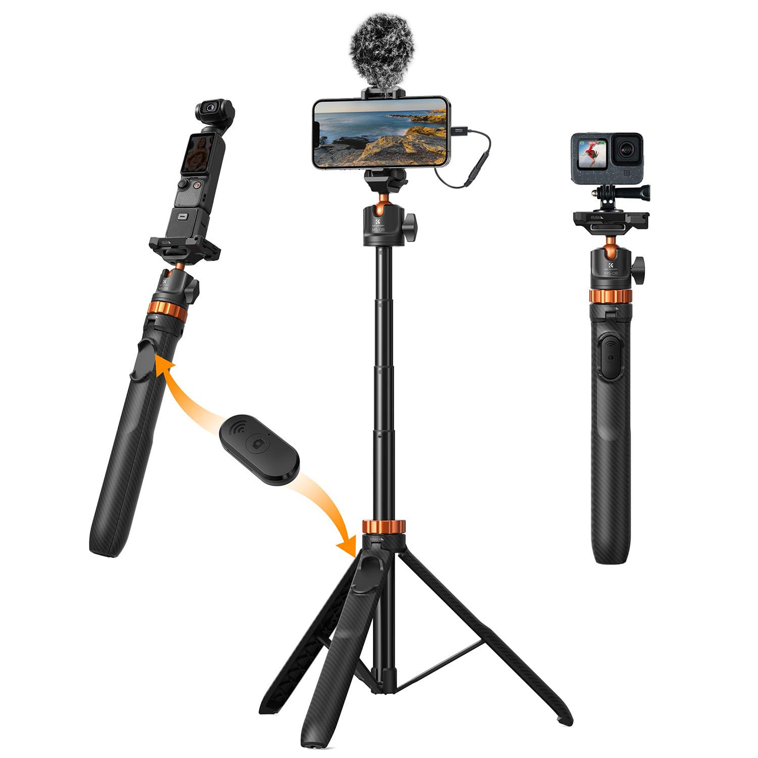 K&F CONCEPT 62'' Phone Selfie Stick Tripod
