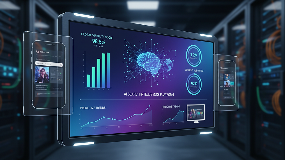 Close-up view of a digital dashboard showing AI search visibility metrics