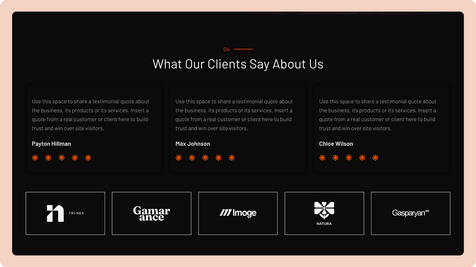 Industrial Solutions Template, wix studio template, Testimonials page