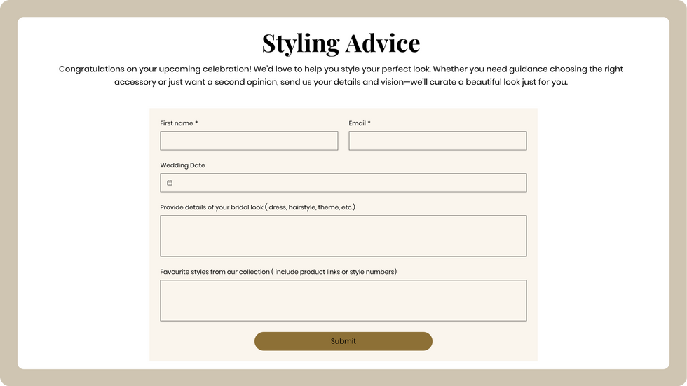 Wedding Accessories Template, wix studio template, Contact page