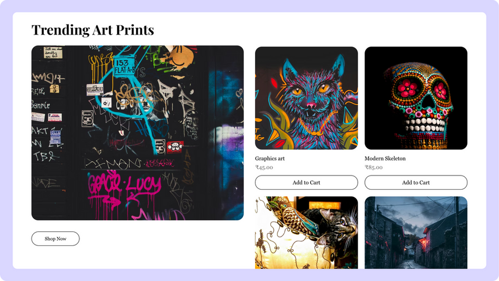 Art Gallery Template, wix studio template, Shop page