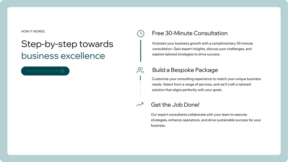 Business Solution Company Template, wix studio template, How it works page