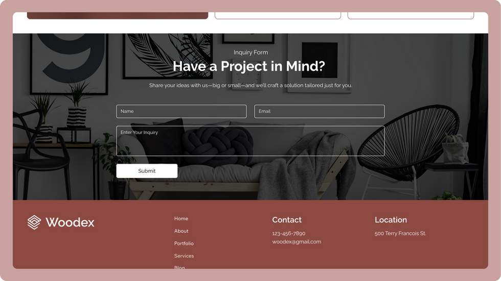 Furniture Design Portfolio Template, wix studio template, Inquiry page