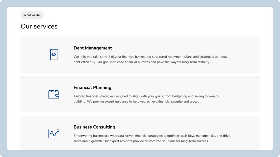 Financial Consultants Template, wix studio template, Services page