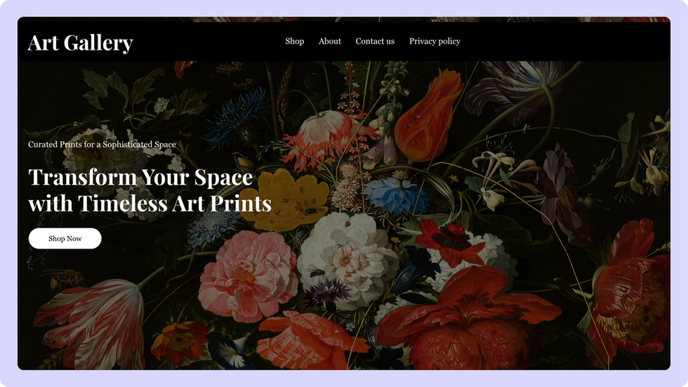 Art Gallery Template, wix studio template, Home page