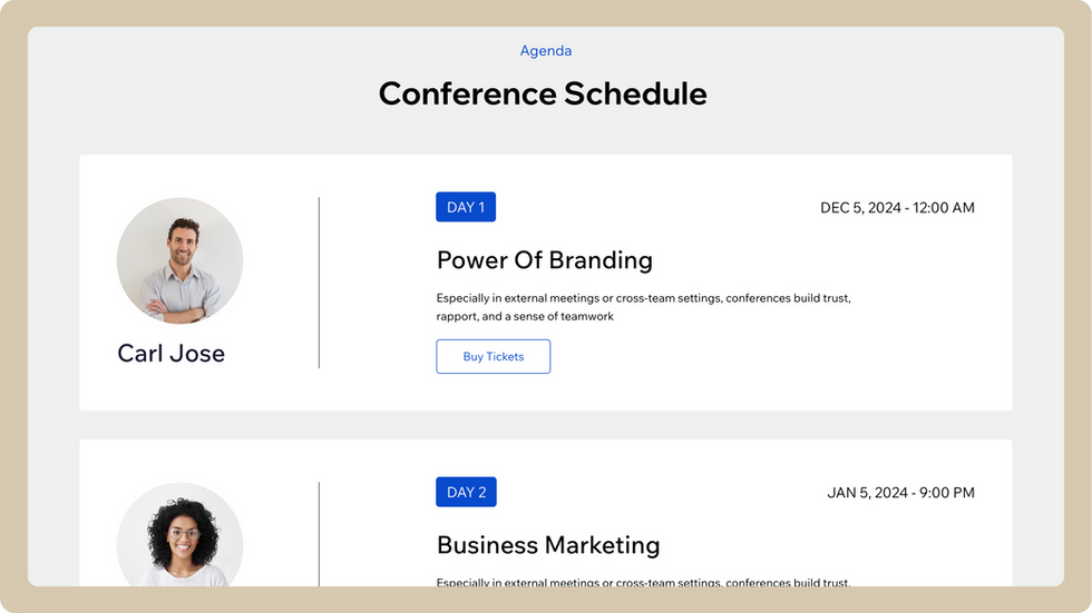 Business Events Template, wix studio template, Events page