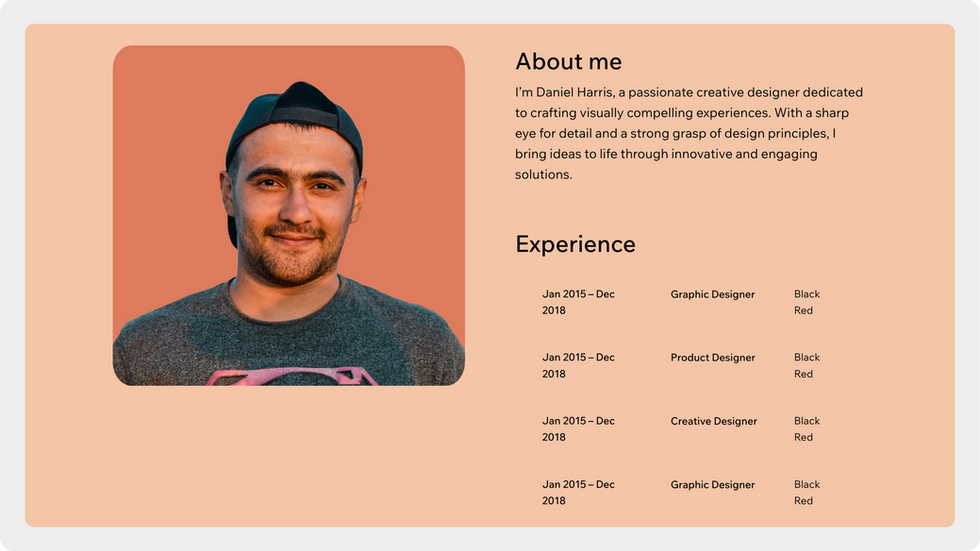 Creative Designer Portfolio Template, wix studio template, About page