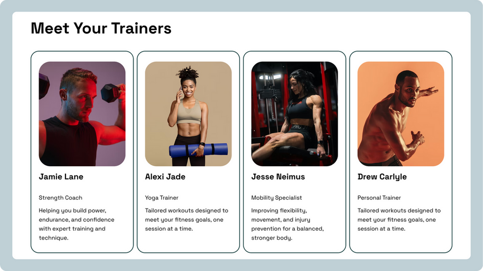 Fitness Training Template, wix studio template, Meet our Trainers page