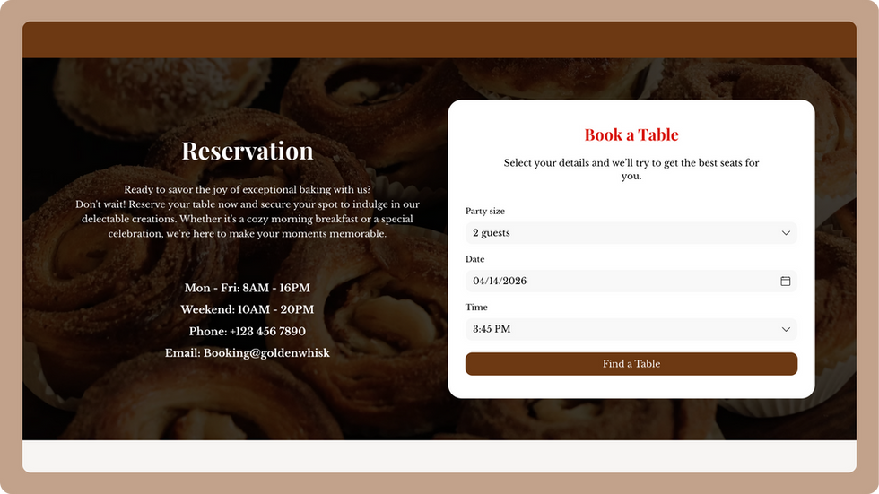 Bakery Template, wix studio template, Contact page