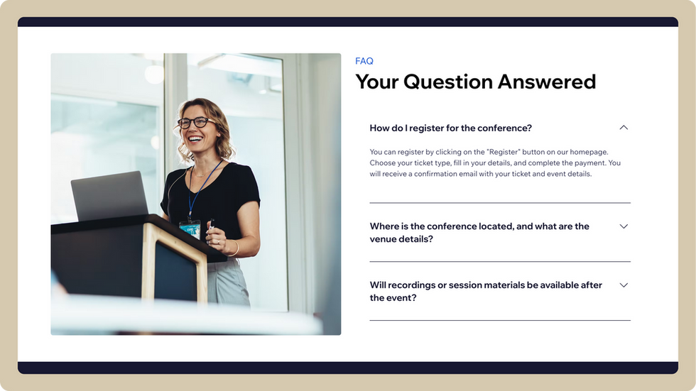 Business Events Template, wix studio template, FAQ's page