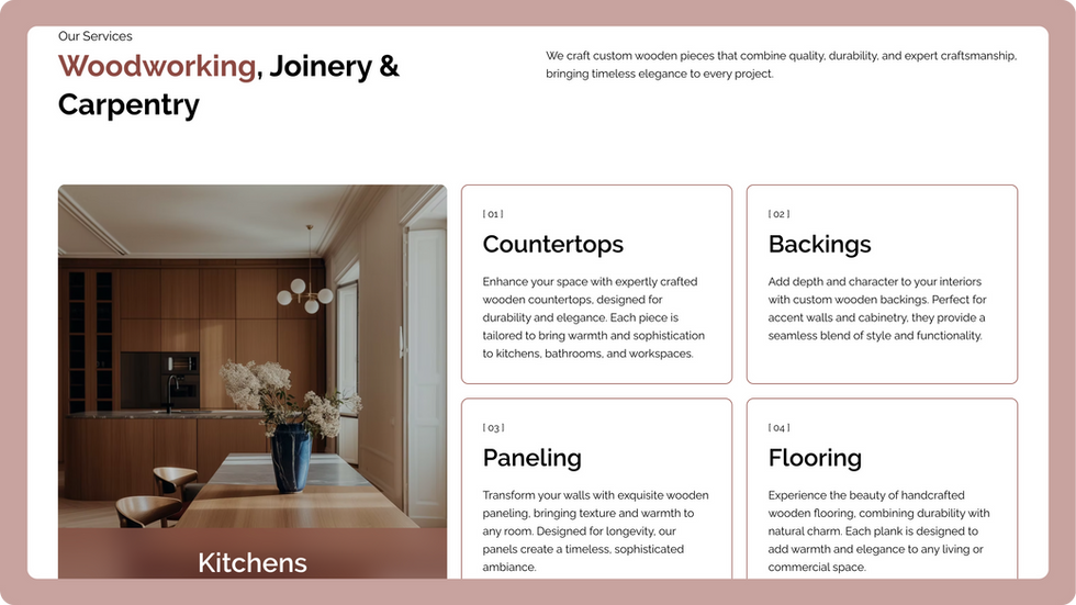 Furniture Design Portfolio Template, wix studio template, Services page