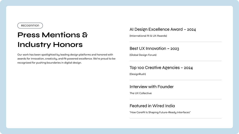 AI Agency Template, wix studio template, Recognition page