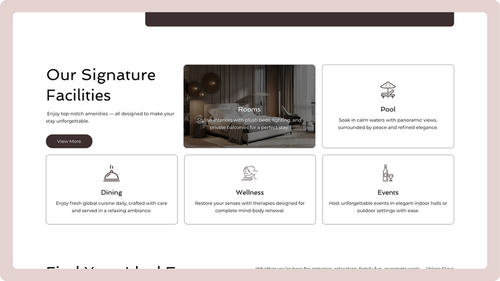 Hotel Template, wix studio template, Facilities page