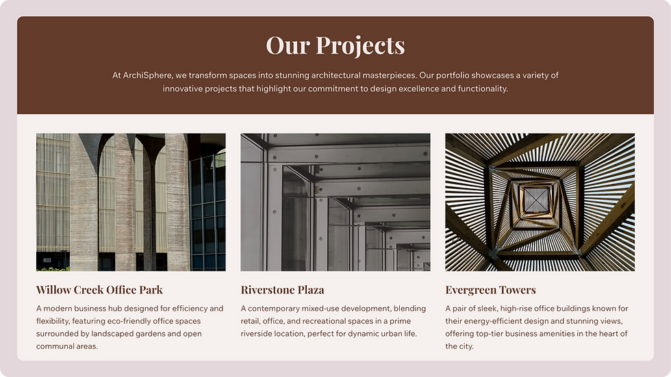Architecture Firm Template, wix studio template, Projects page