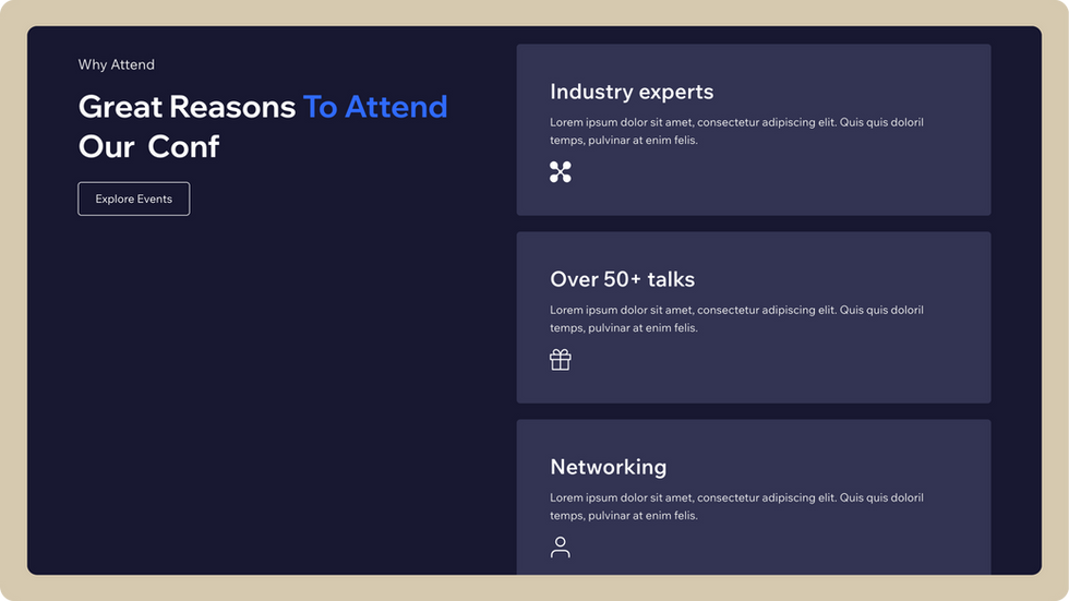 Business Events Template, wix studio template, Features page