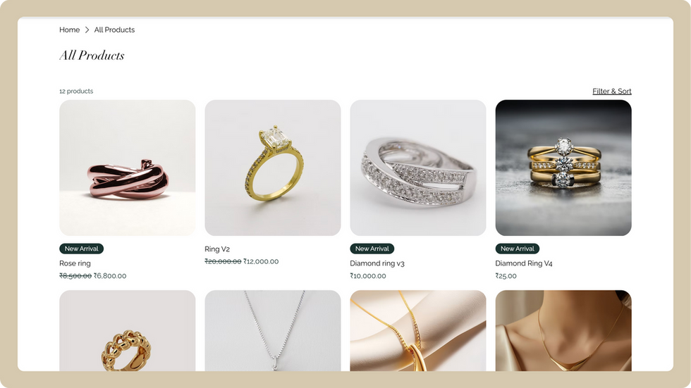 Jewelry Store Template, wix studio template, Products page