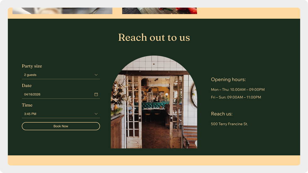 Restaurant Template, wix studio template, Contact page