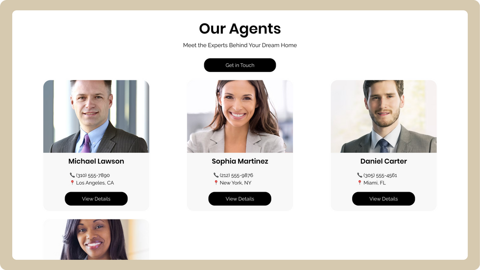 Real Estate Firm Template, wix studio template, Agents page