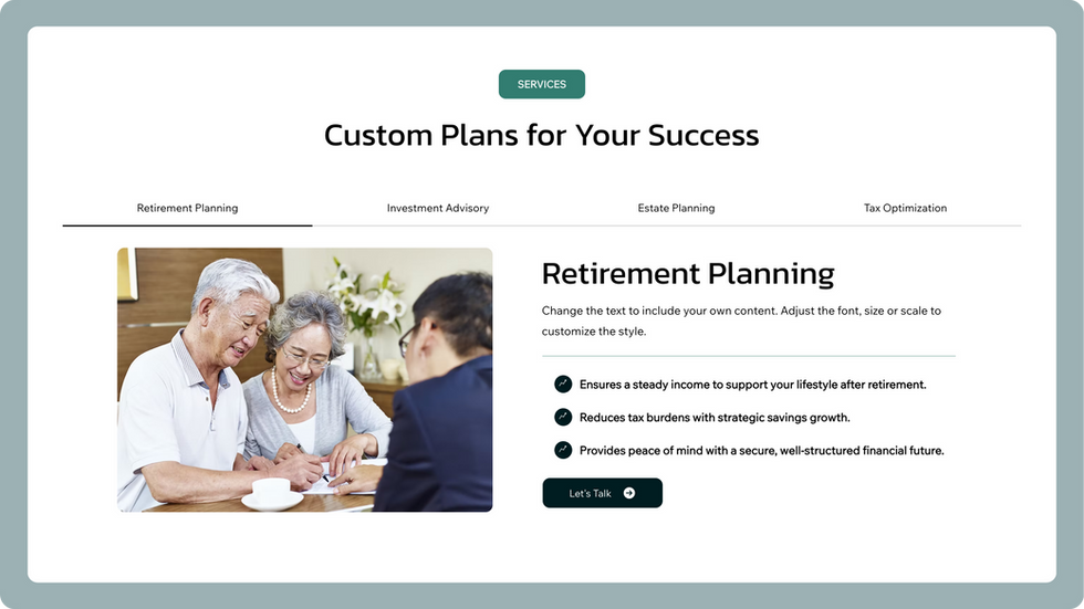 Financial Consulting Template, wix studio template, Services page