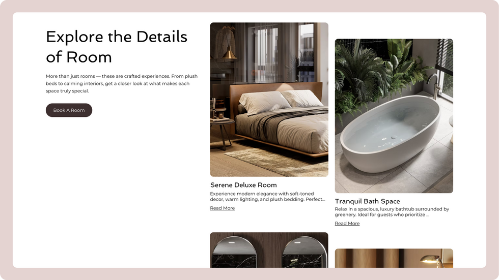 Hotel Template, wix studio template, Rooms page