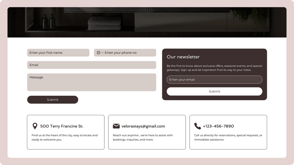 Hotel Template, wix studio template, Contact page