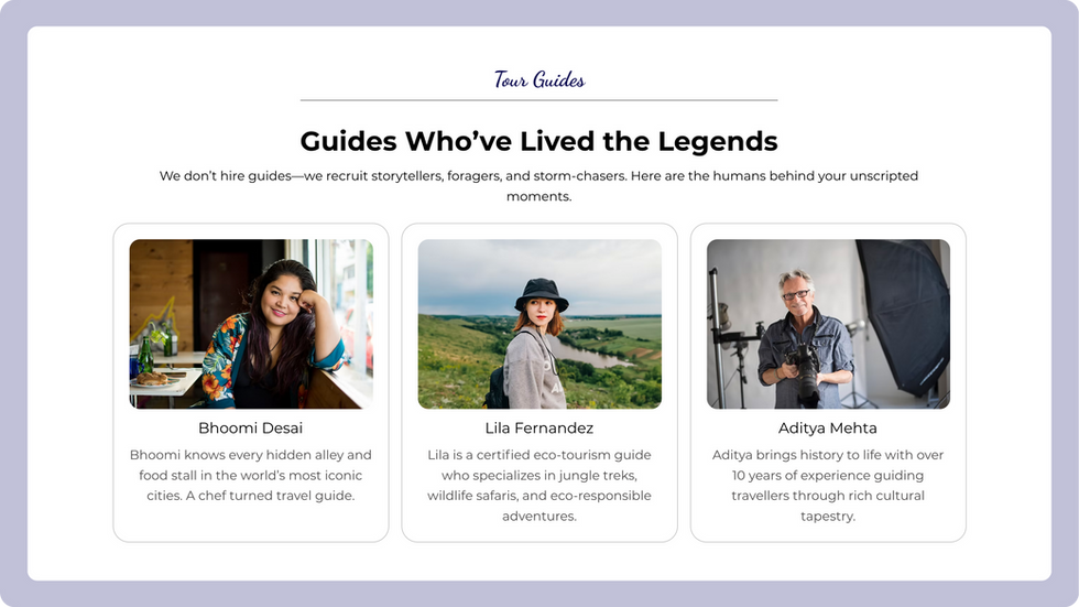 Travel Agency Template, wix studio template, Tour Guides page
