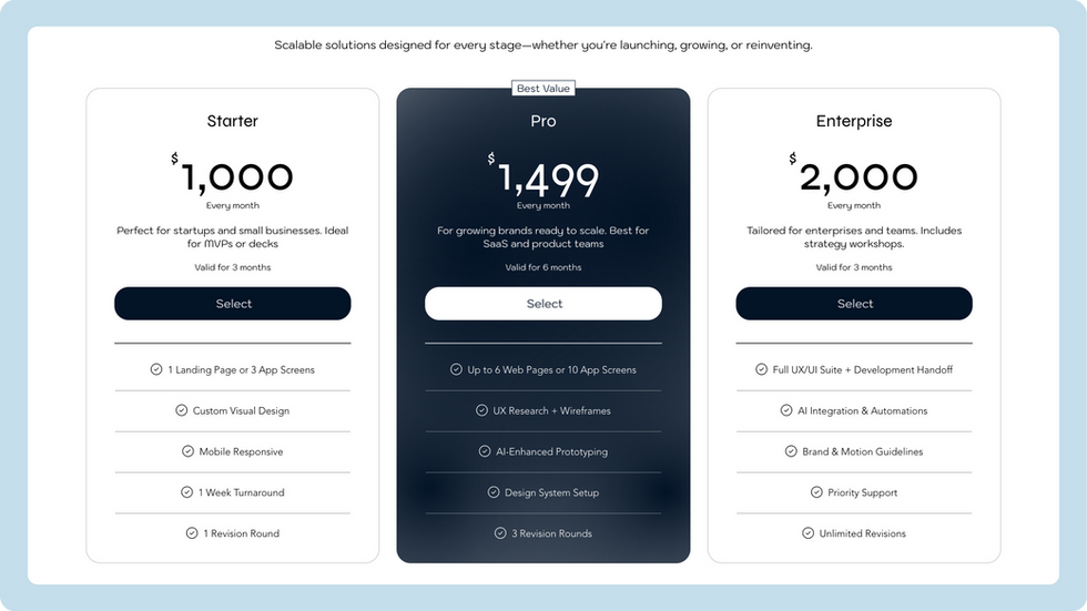AI Agency Template, wix studio template, Pricing plan page