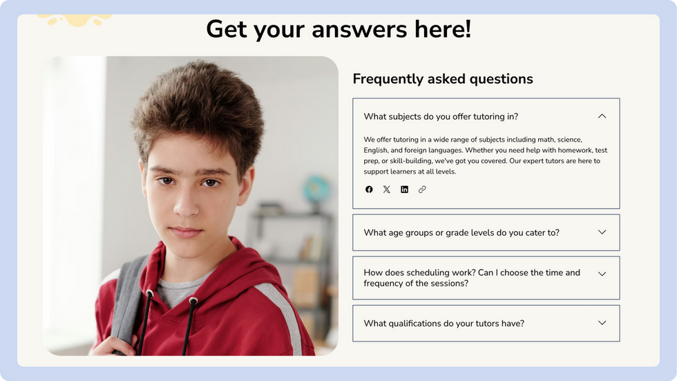 E-learning Template, wix studio template, FAQ's page