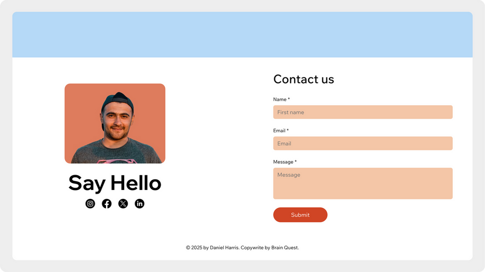 Creative Designer Portfolio Template, wix studio template, Contact page