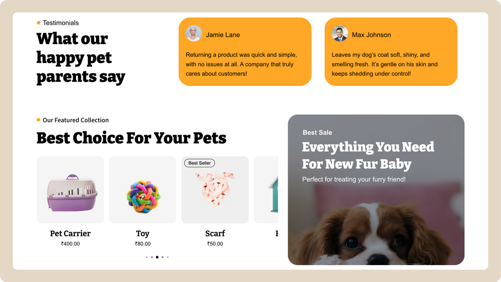 Pet Products Template, wix studio template, Testimonials page