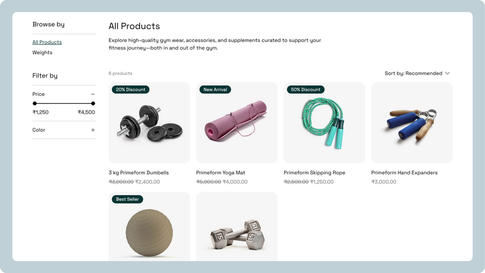 Fitness Training Template, wix studio template, Products page