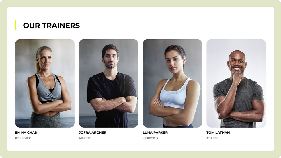 Gym Template, wix studio template, Trainers page