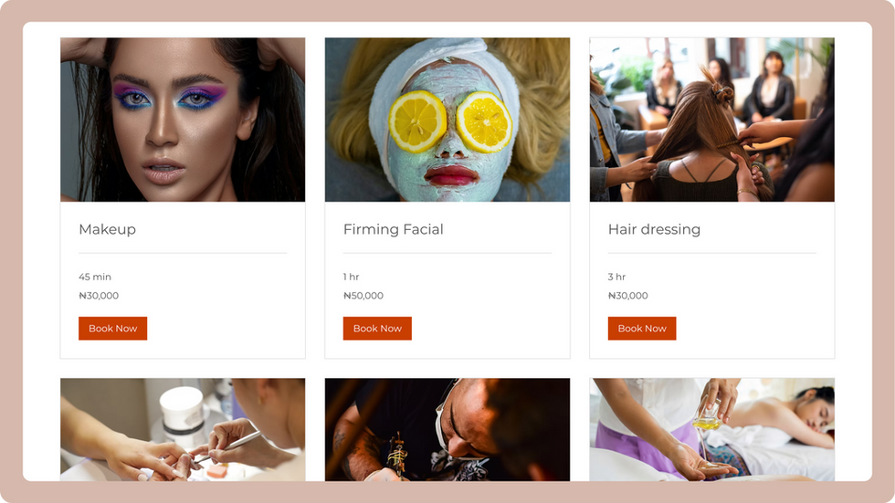 Beauty Salon Template, wix studio template, Booking page