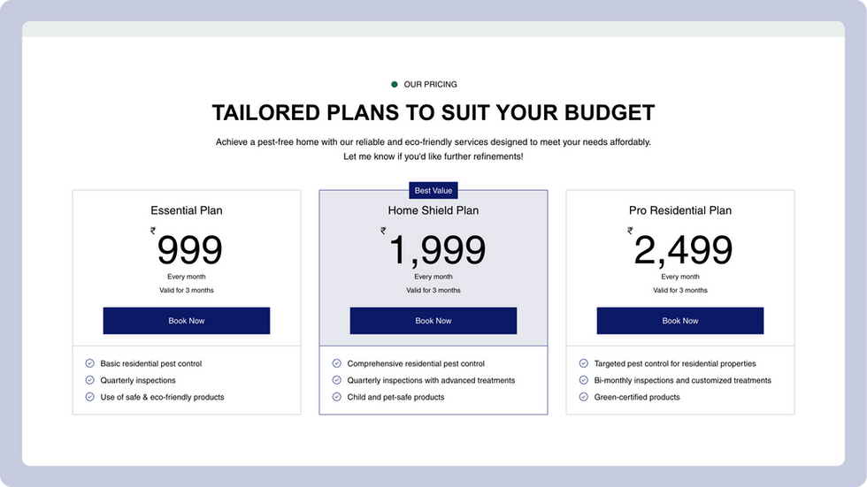 Pest Control Services Template, wix studio template, Pricing Plan page
