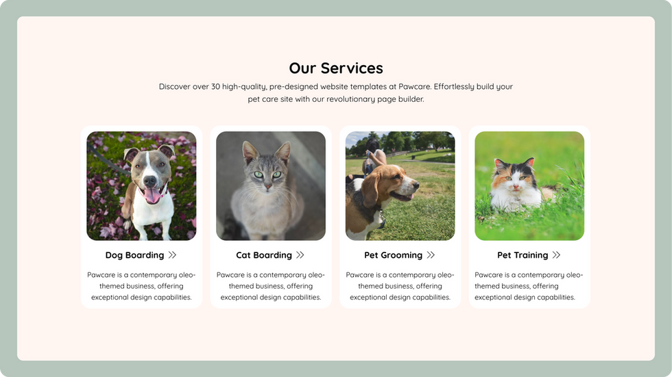 Pet Care Template, wix studio template, Services page