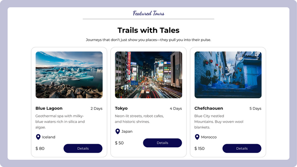 Travel Agency Template, wix studio template, Packages page