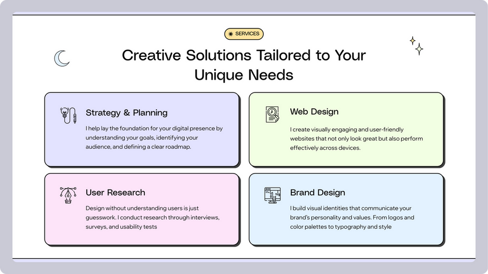Creative Portfolio Template, wix studio template, Services page