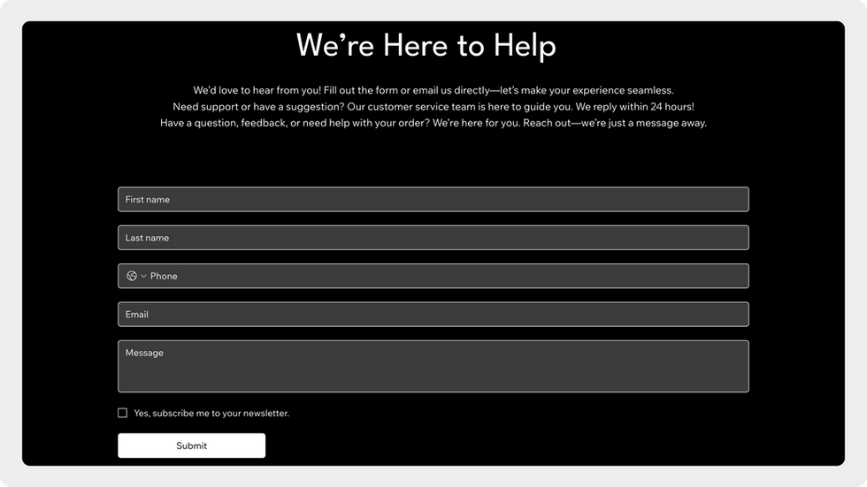 Sportswear Store Template, wix studio template, Contact page