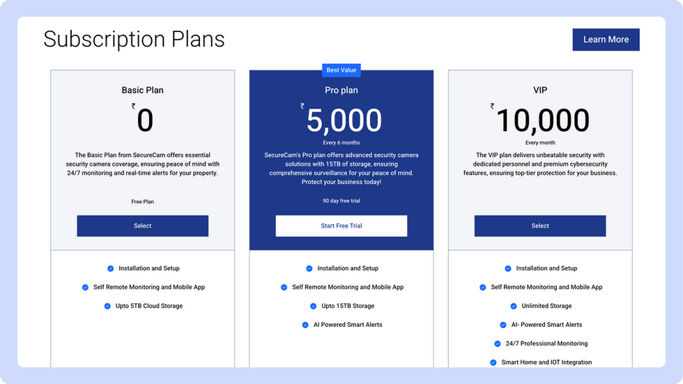 Security Services Template, wix studio template, Plan page