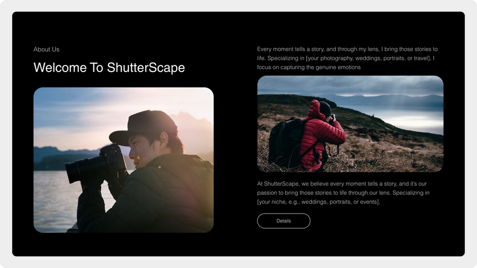 Photography Studio Template, wix studio template, About page