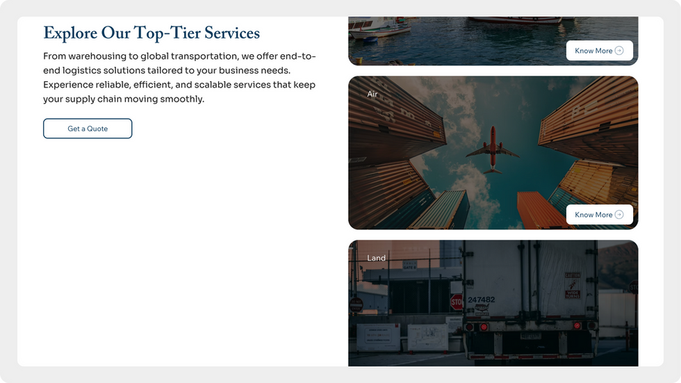 Logistics Company Template, wix studio template, Services page