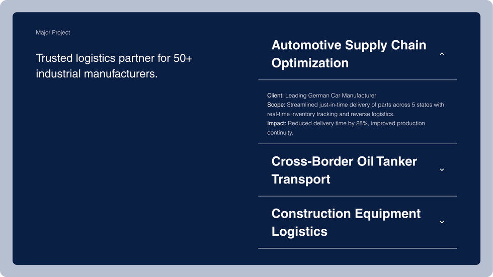 Logistics Template, wix studio template, Project page