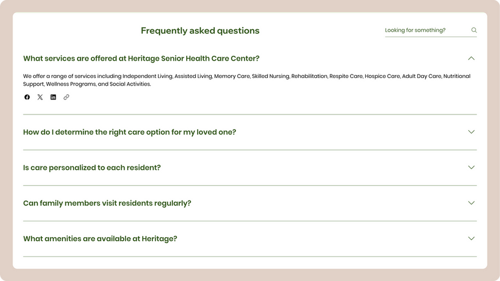 Senior Care Home, wix studio template, FAQ's page