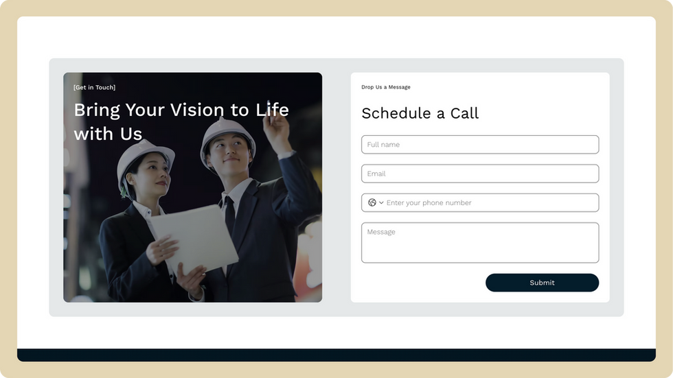Construction Template, wix studio template, Contact page