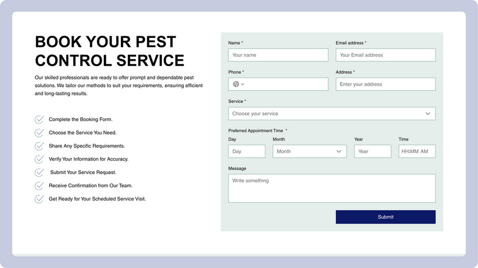 Pest Control Services Template, wix studio template, Contact page